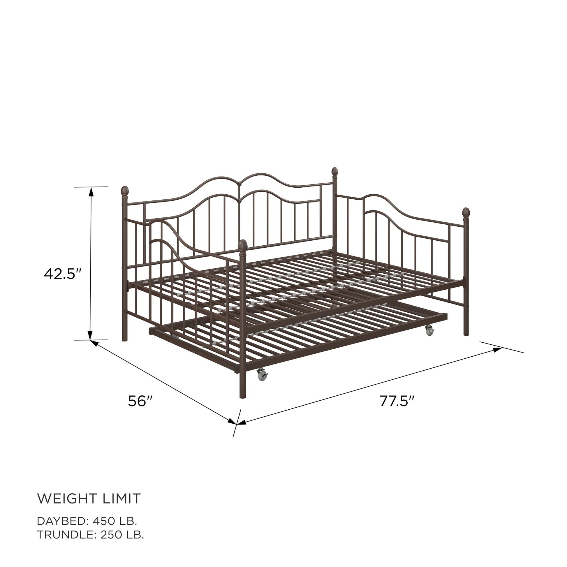 Tokyo Metal Daybed and Trundle Set with Metal Slats - Bronze - Full