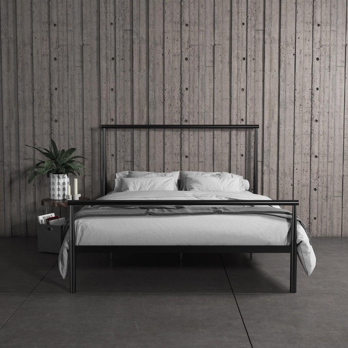Calixa Modern Metal Bed with Multiple Height Adjustment Options - Black - Full
