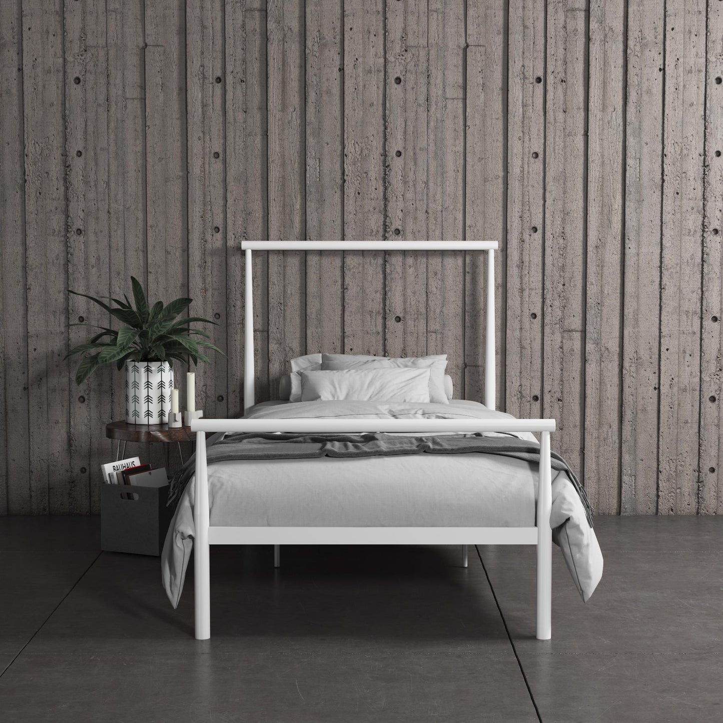 Calixa Modern Metal Bed with Multiple Height Adjustment Options - White - Twin