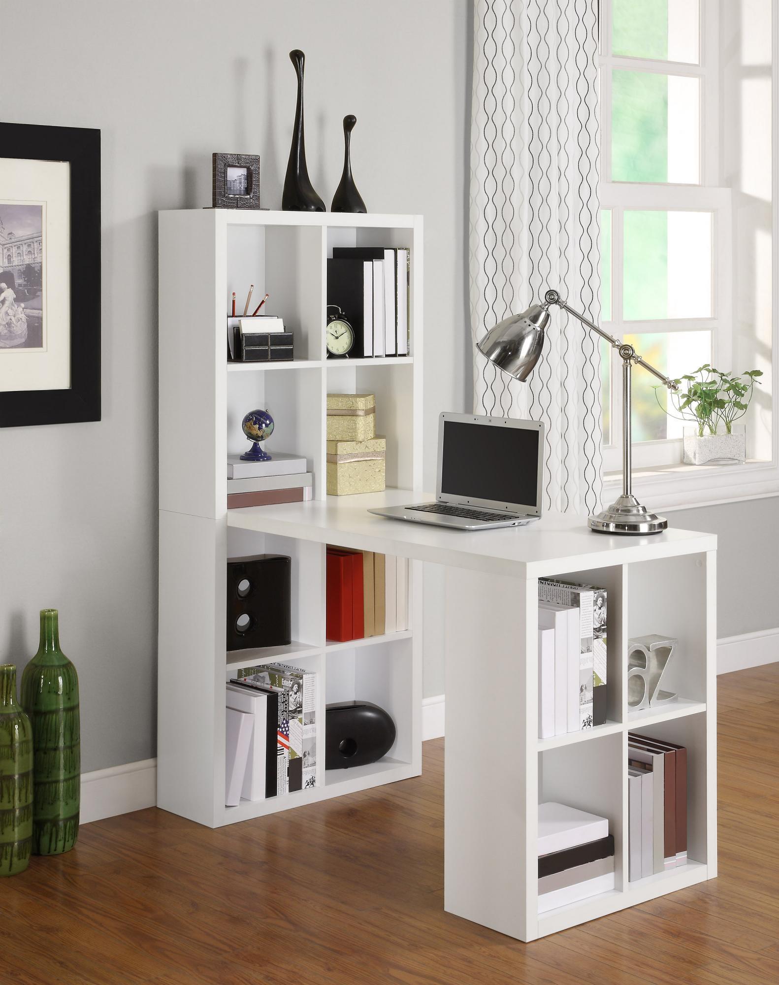 London Hobby Bookcase and Crafting Desk with Cubbies - White