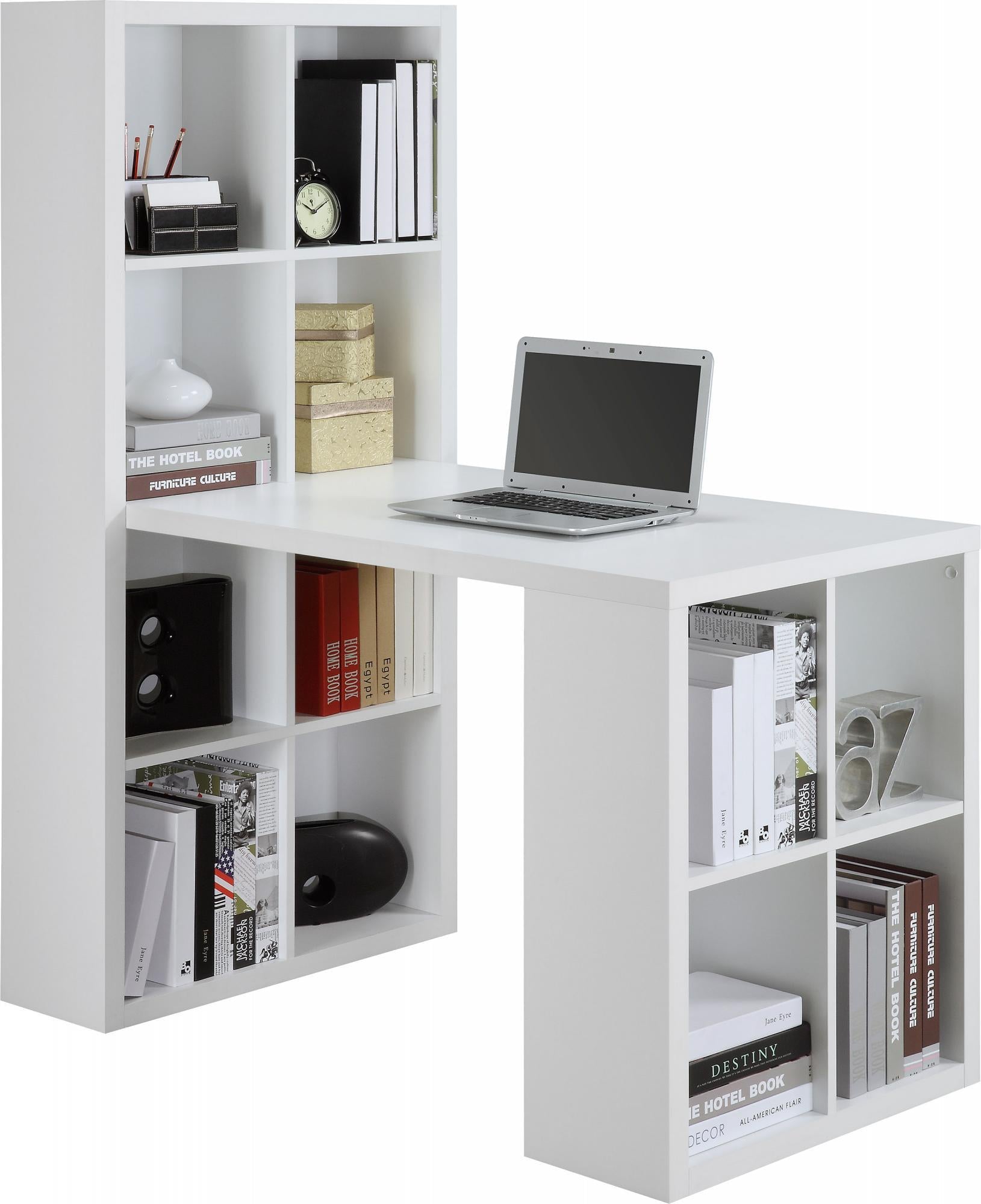 London Hobby Bookcase and Crafting Desk with Cubbies - White