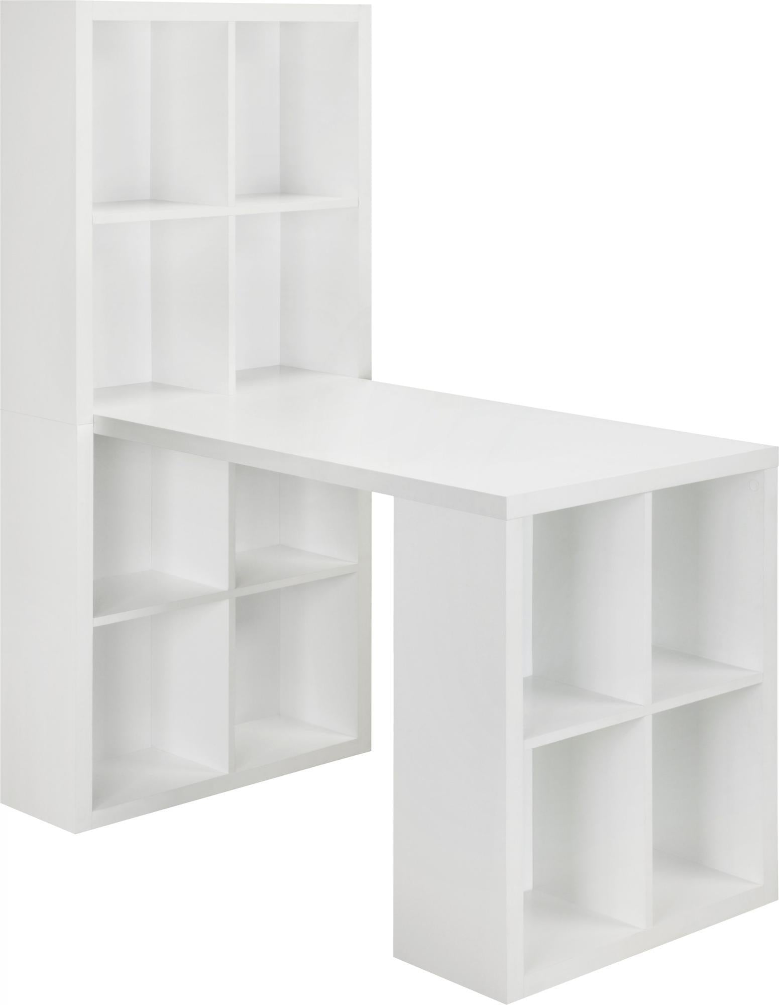 London Hobby Bookcase and Crafting Desk with Cubbies - White