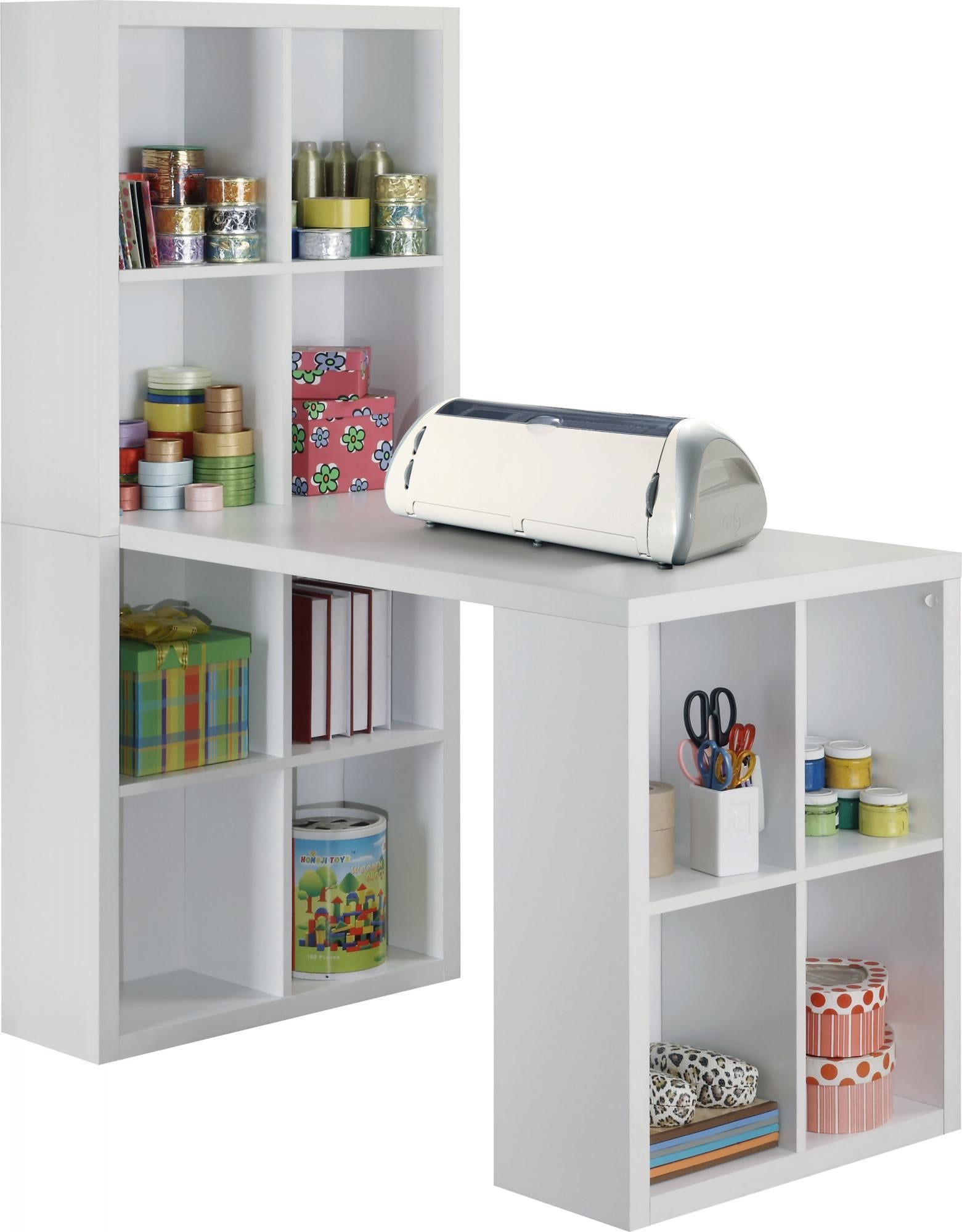 London Hobby Bookcase and Crafting Desk with Cubbies - White