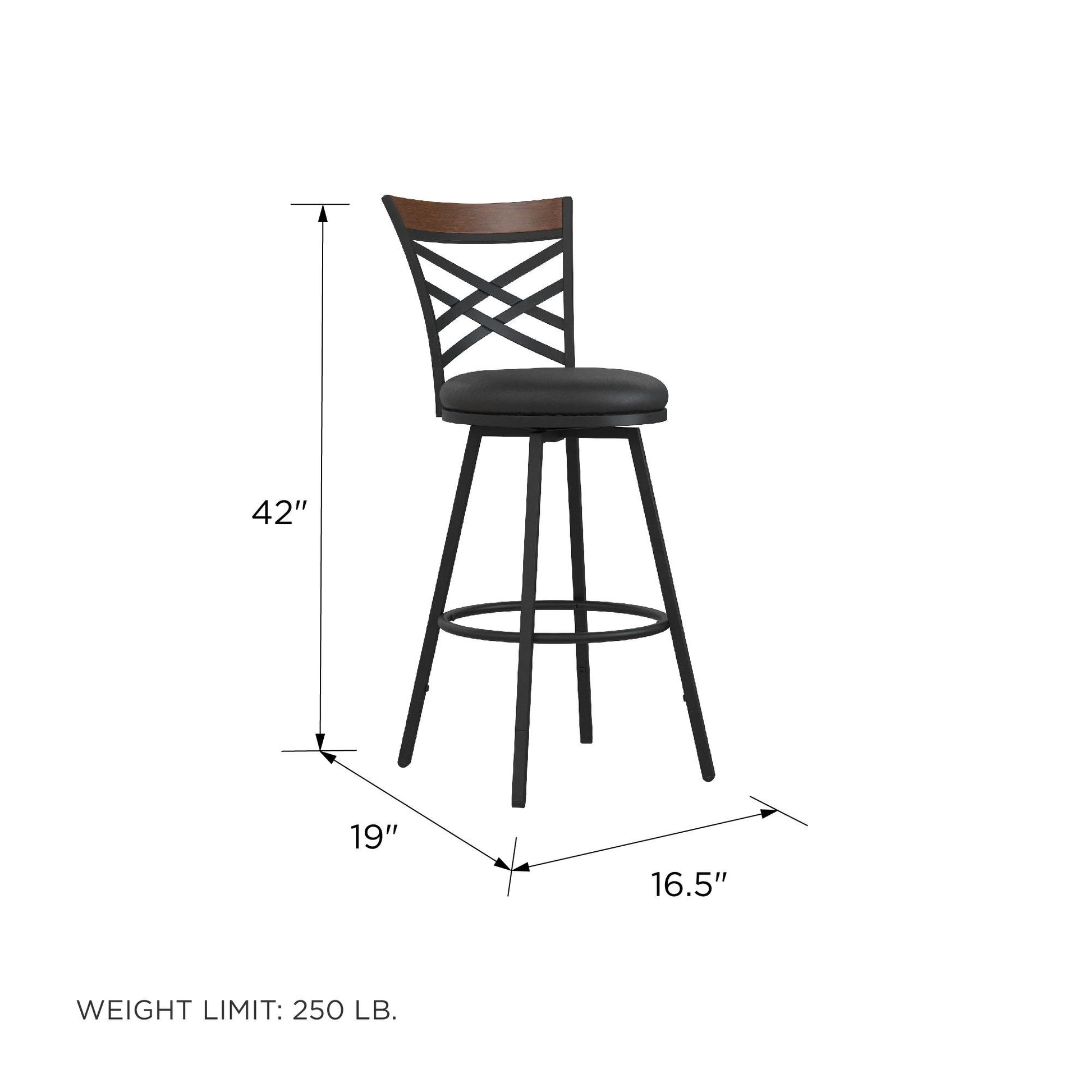 Lesley Upholstered Seat Swivel Barstool - Black