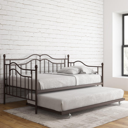 Tokyo Metal Daybed and Trundle Set with Metal Slats - Bronze - Twin