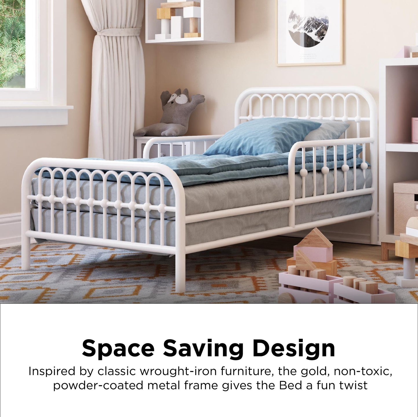 Monarch Hill Ivy Metal Toddler Bed with Classic Wrought-Iron Look - White