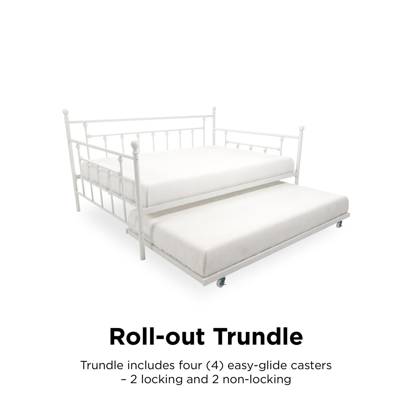 Manila Metal Daybed and Trundle Set with Sturdy Metal Frame and Slats - White - Queen