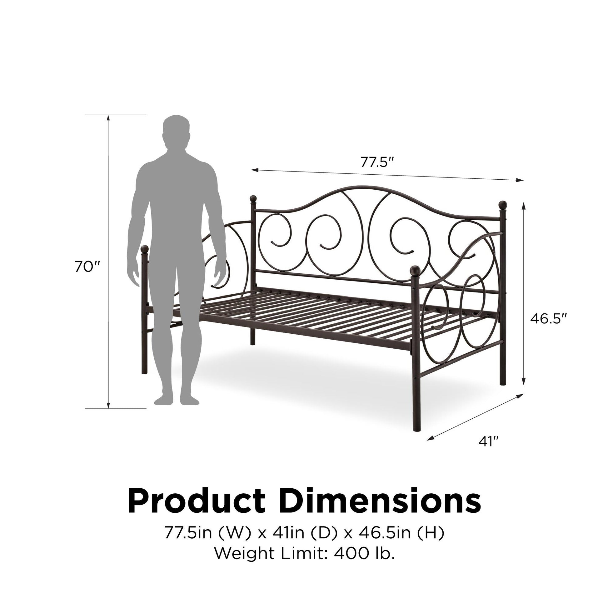 Victoria Metal Daybed with 15 Inch Clearance for Storage - Bronze - Twin