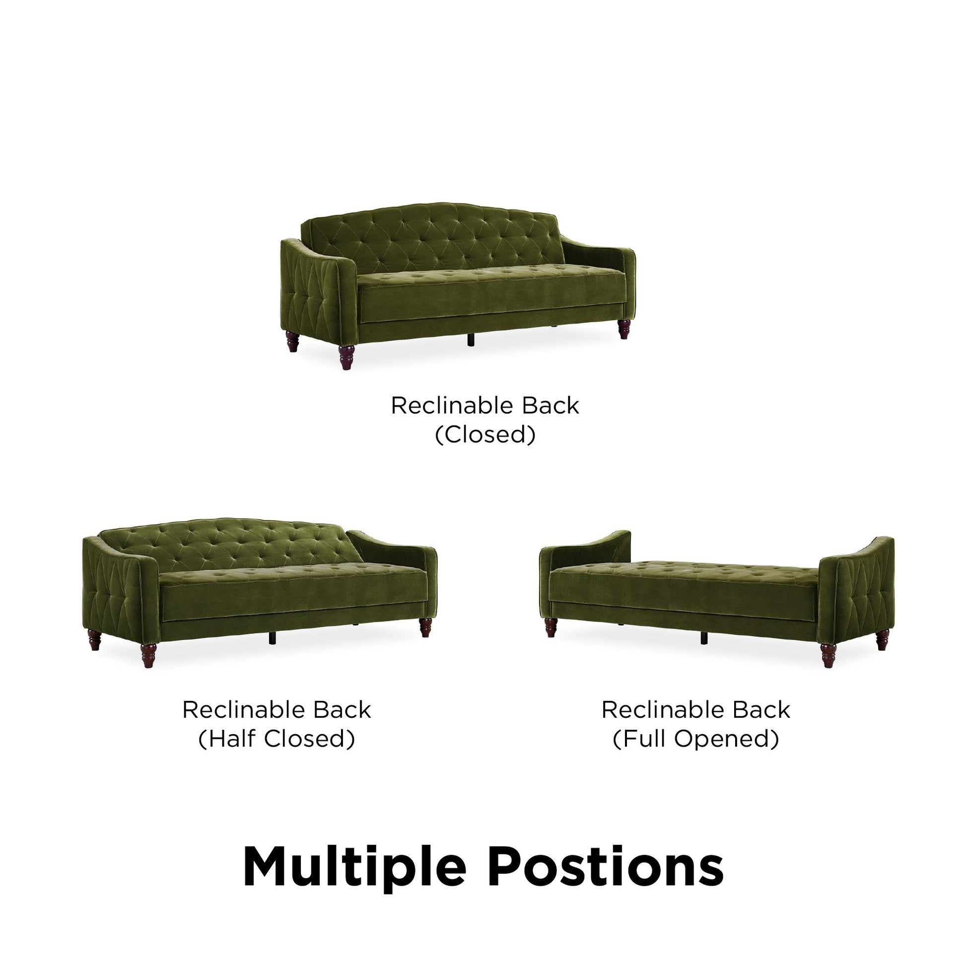 Novogratz Vintage Tufted Sofa Sleeper II, Green Velvet - Green