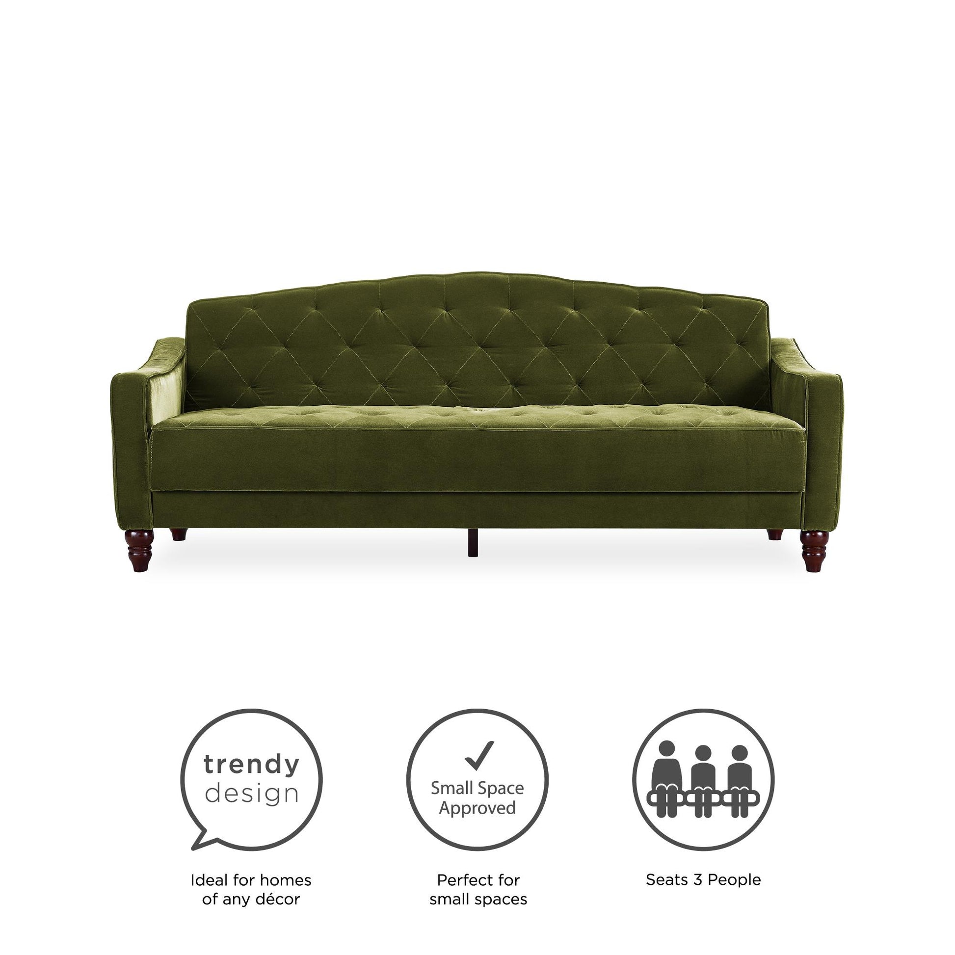 Novogratz Vintage Tufted Sofa Sleeper II, Green Velvet - Green