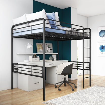 Tommy Full Metal Loft Bed with 59 Inches of Under Bed Storage - Black - Full