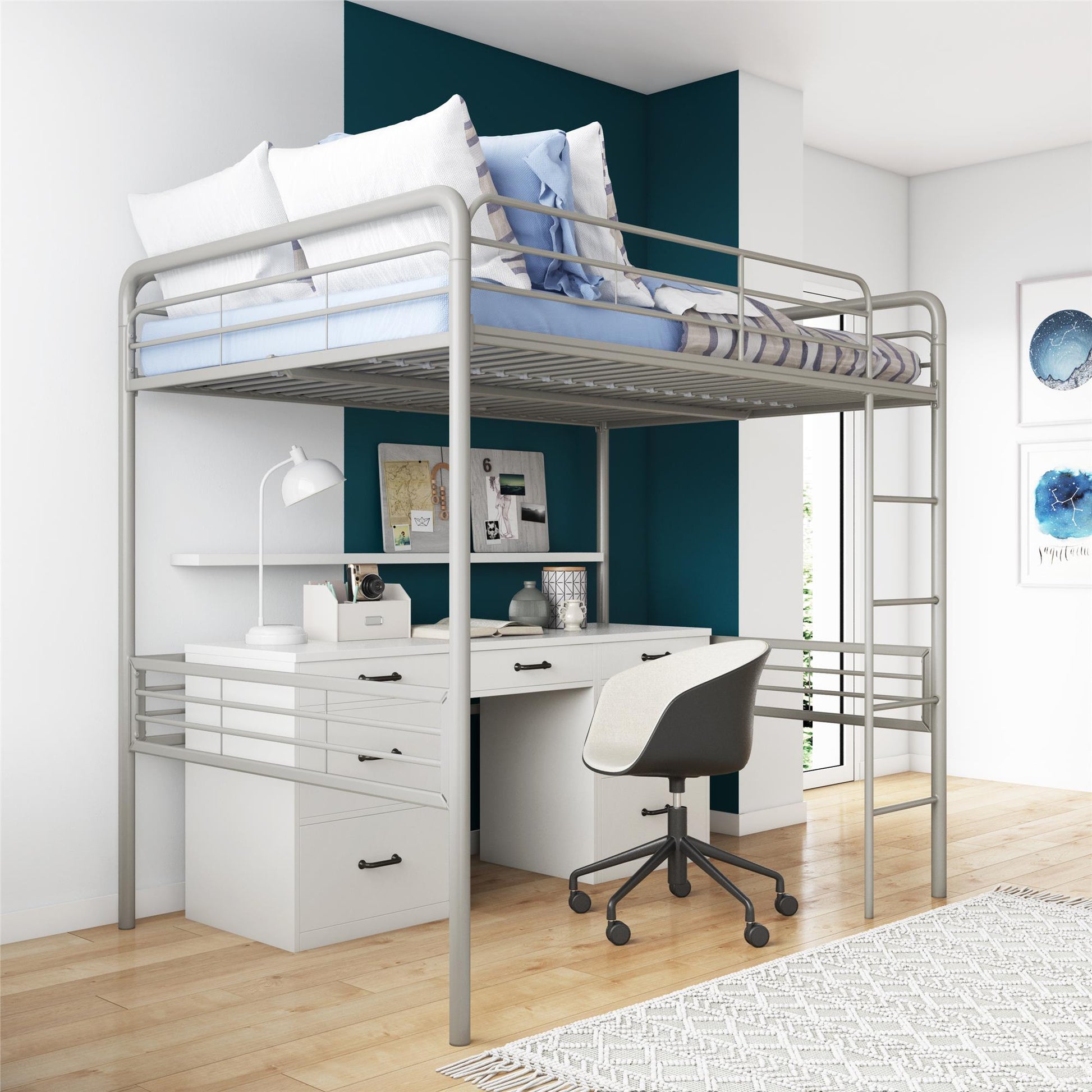 Tommy Full Metal Loft Bed with 59 Inches of Under Bed Storage - Black - Full
