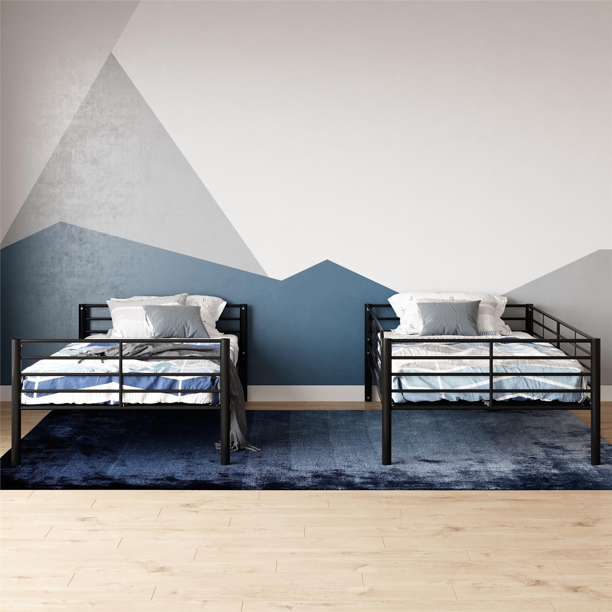 Mainstays Convertible Twin over Twin Metal Bunk Bed, Black - Black - Twin-Over-Twin