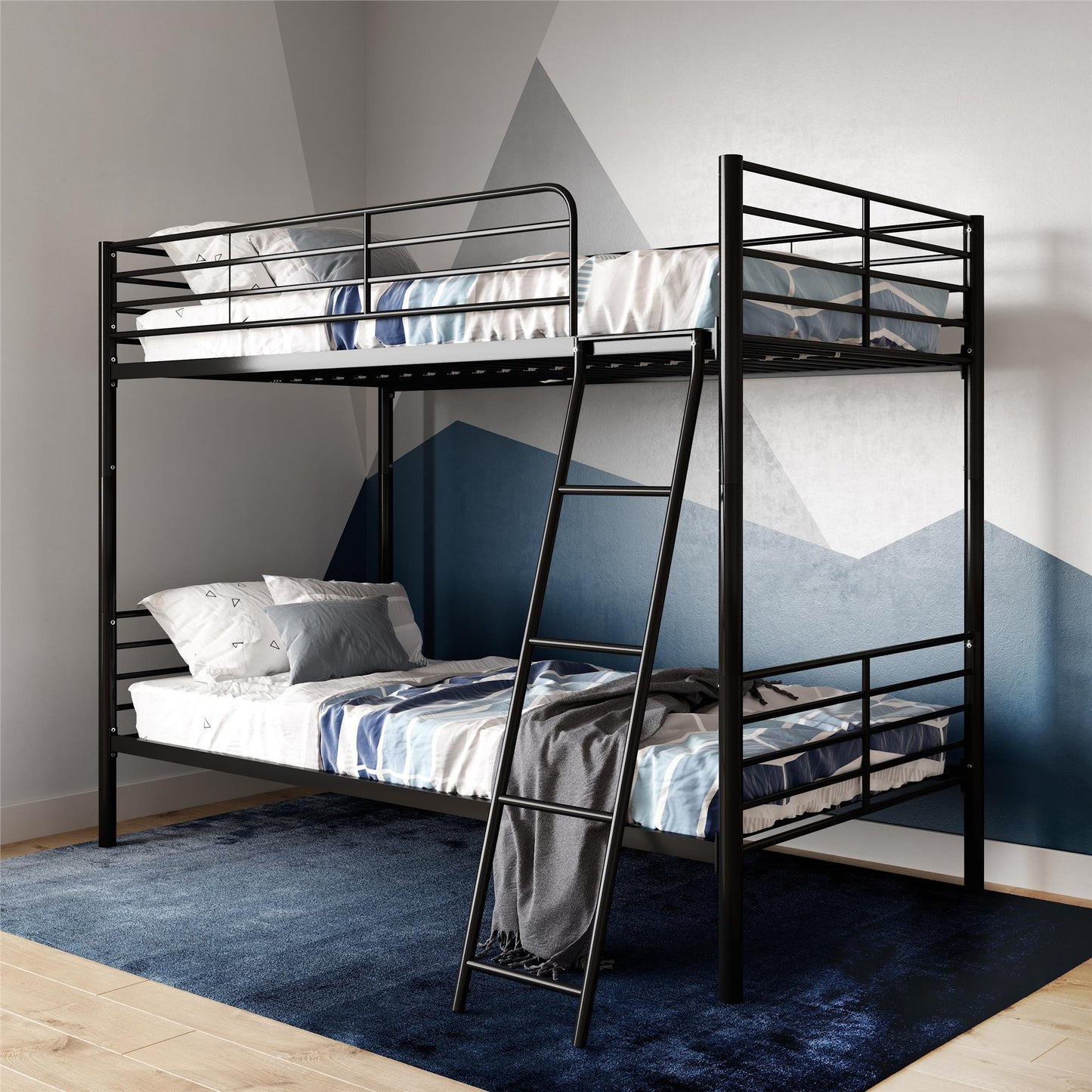 Mainstays Convertible Twin over Twin Metal Bunk Bed, Black - Black - Twin-Over-Twin