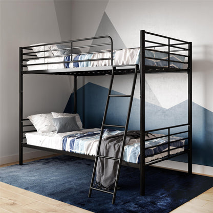 Mainstays Convertible Twin over Twin Metal Bunk Bed, Black - Black - Twin-Over-Twin