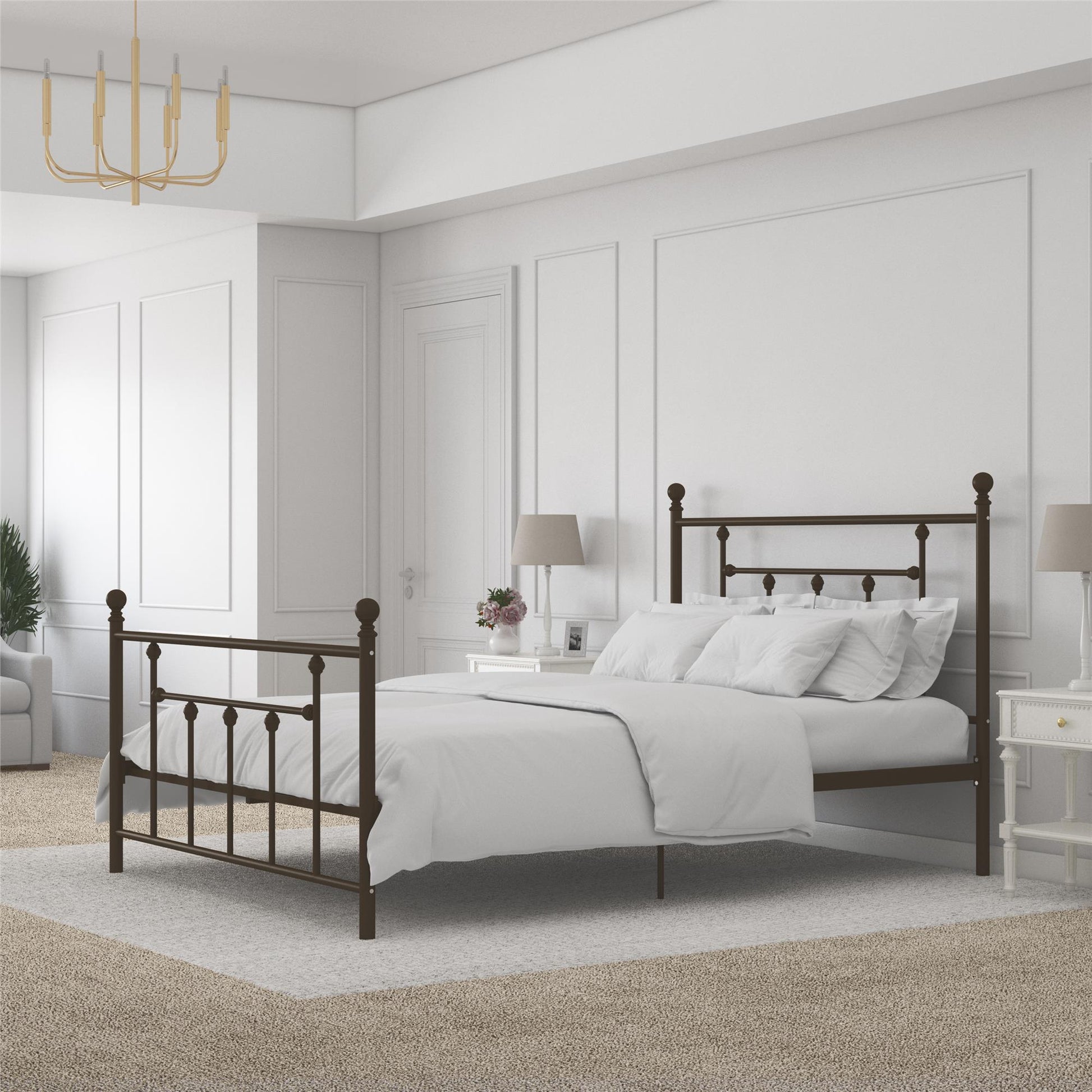 Manila White Metal Bed with Sturdy Metal Frame and Slats - Bronze - Queen