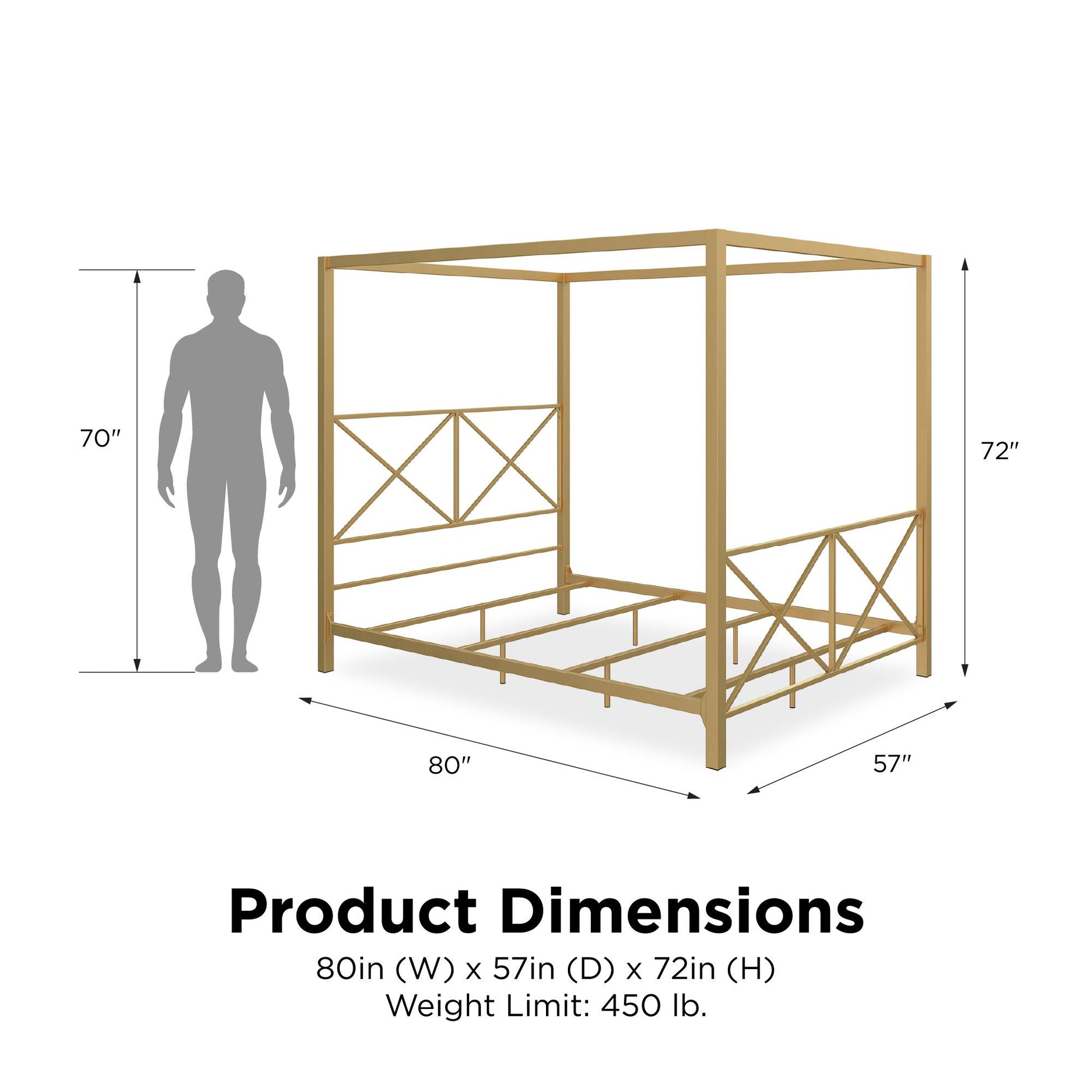 Rosedale Metal Four-Poster Canopy Bed with Crisscross Headboard and Footboard - Gold - Full