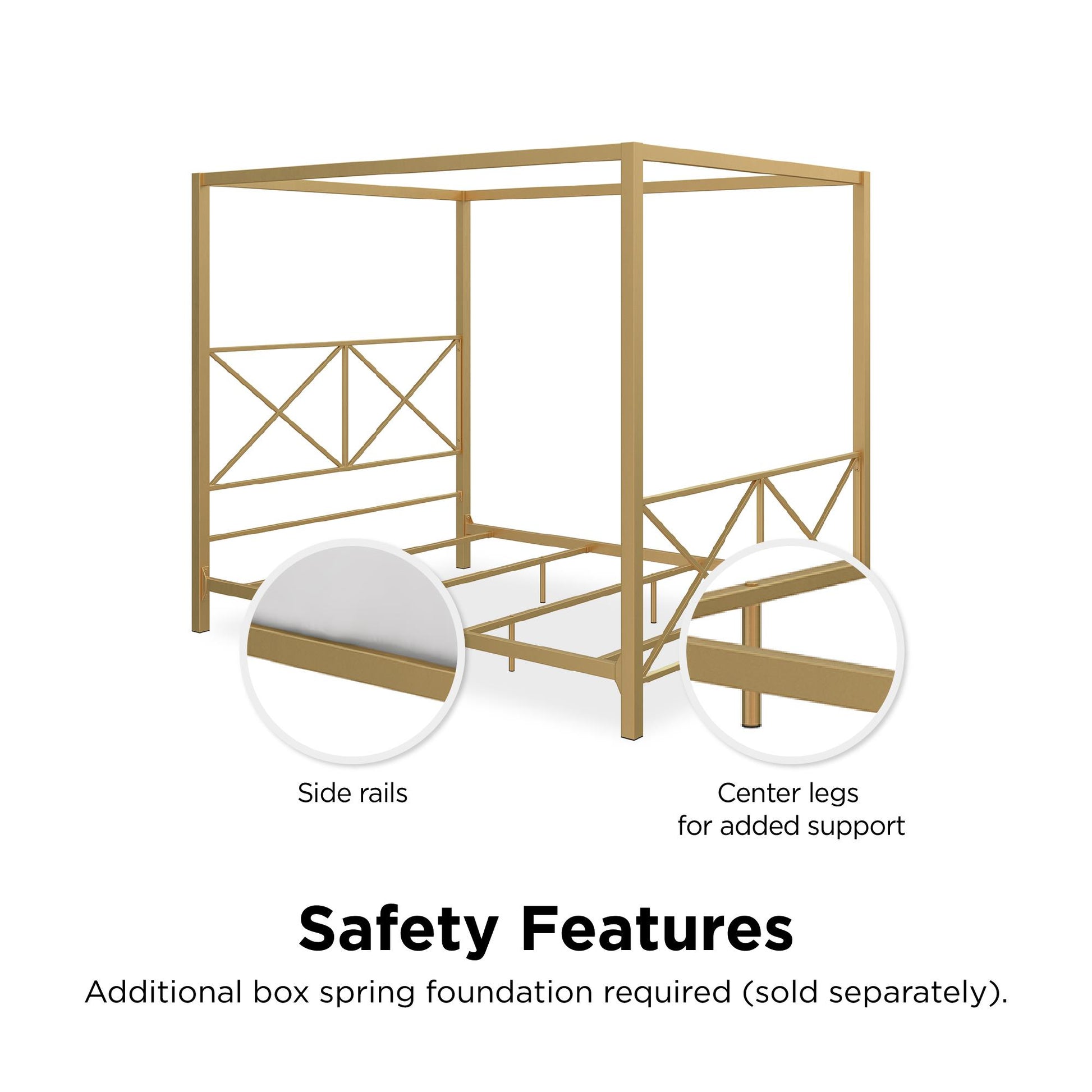 Rosedale Metal Four-Poster Canopy Bed with Crisscross Headboard and Footboard - Gold - Full