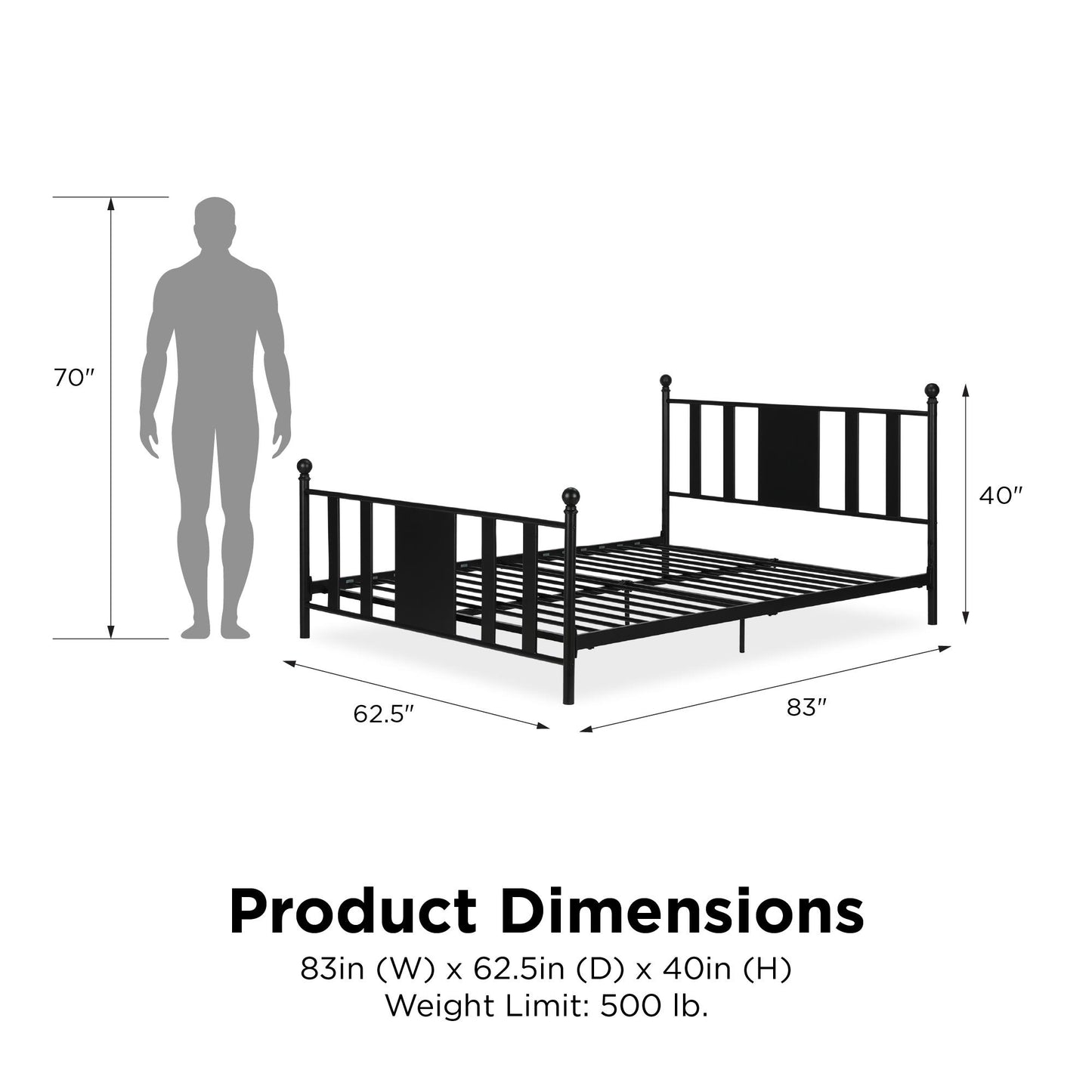 Langham Metal Bed, 7 inch or 11 inch Clearance - Black - Queen