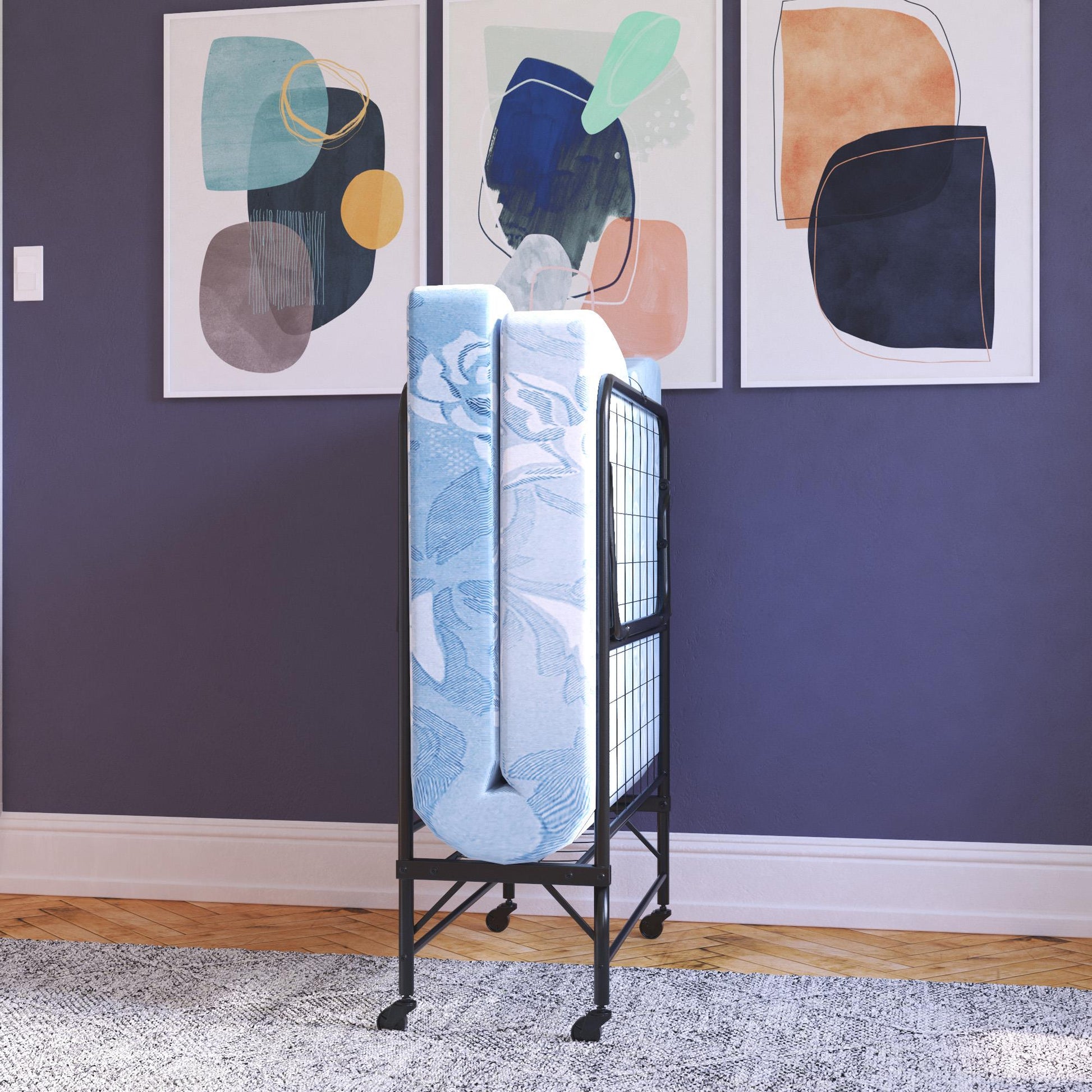 Levy Folding Guest Bed with Metal Frame and 4 Inch Mattress - Black - Twin