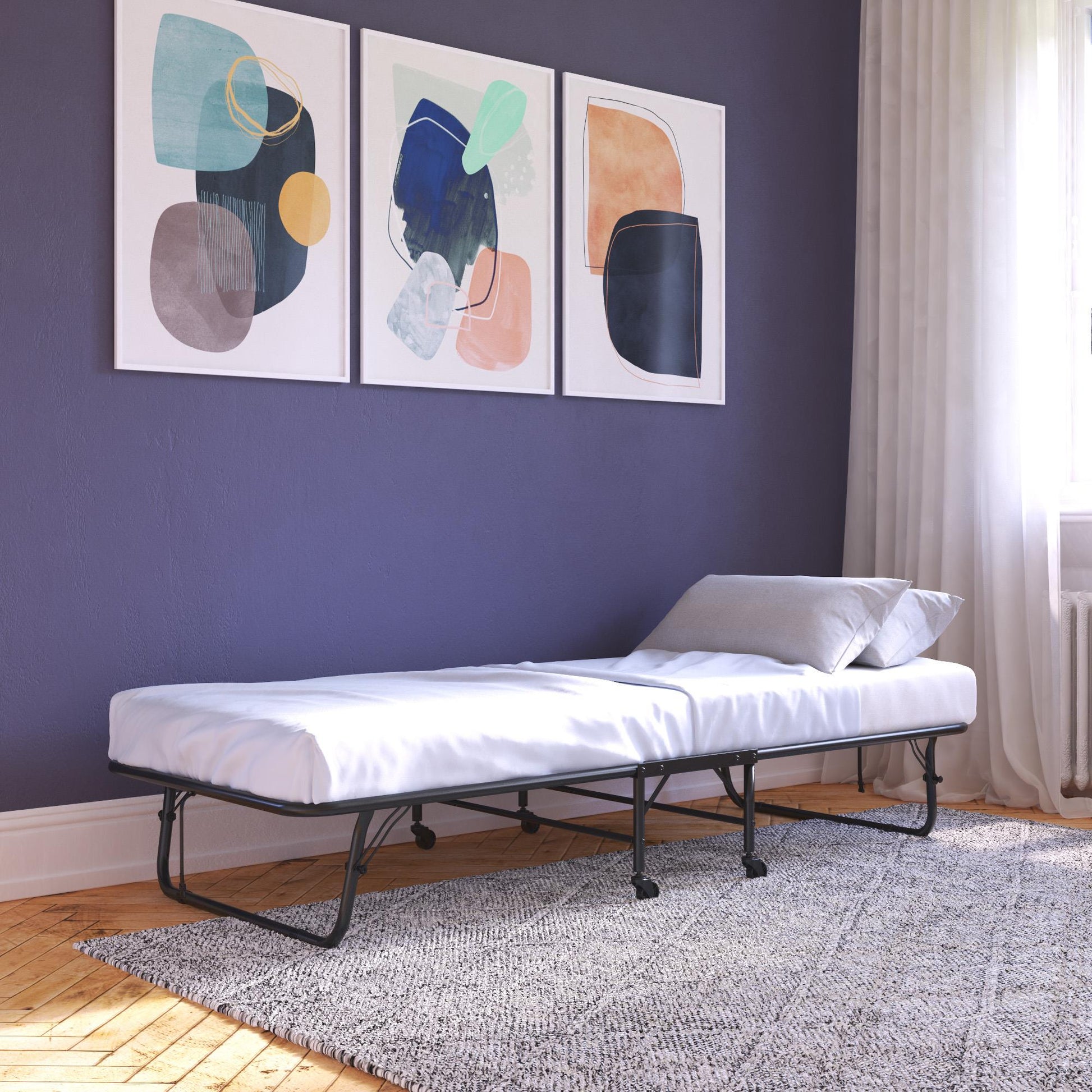Levy Folding Guest Bed with Metal Frame and 4 Inch Mattress - Black - Twin