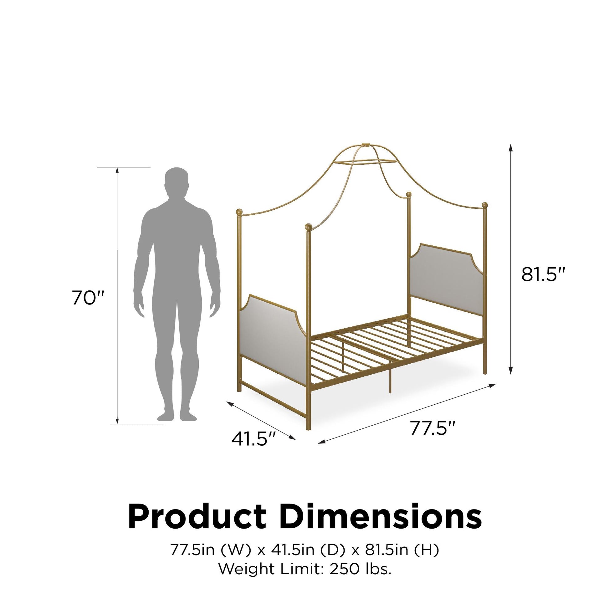 Monarch Hill Clementine Canopy Bed with Linen Headboard and Footboard - Gold - Twin