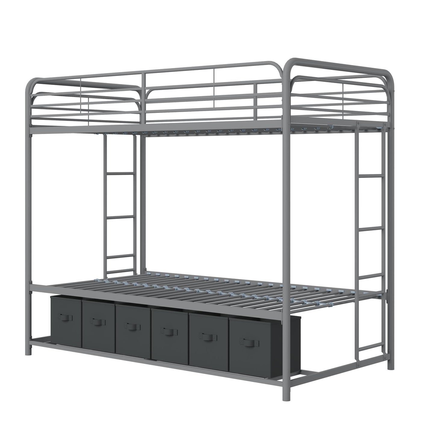 Mainstays Twin over Twin Metal Bunk Bed with Storage Bins, Silver - Silver - Twin-Over-Twin