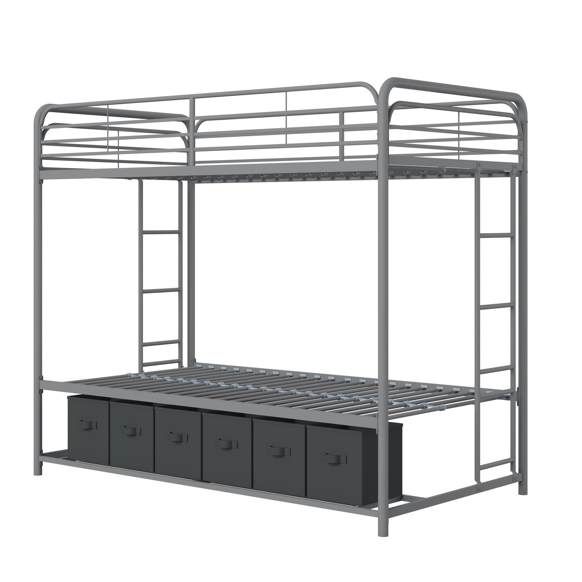 Mainstays Twin over Twin Metal Bunk Bed with Storage Bins, Silver - Silver - Twin-Over-Twin