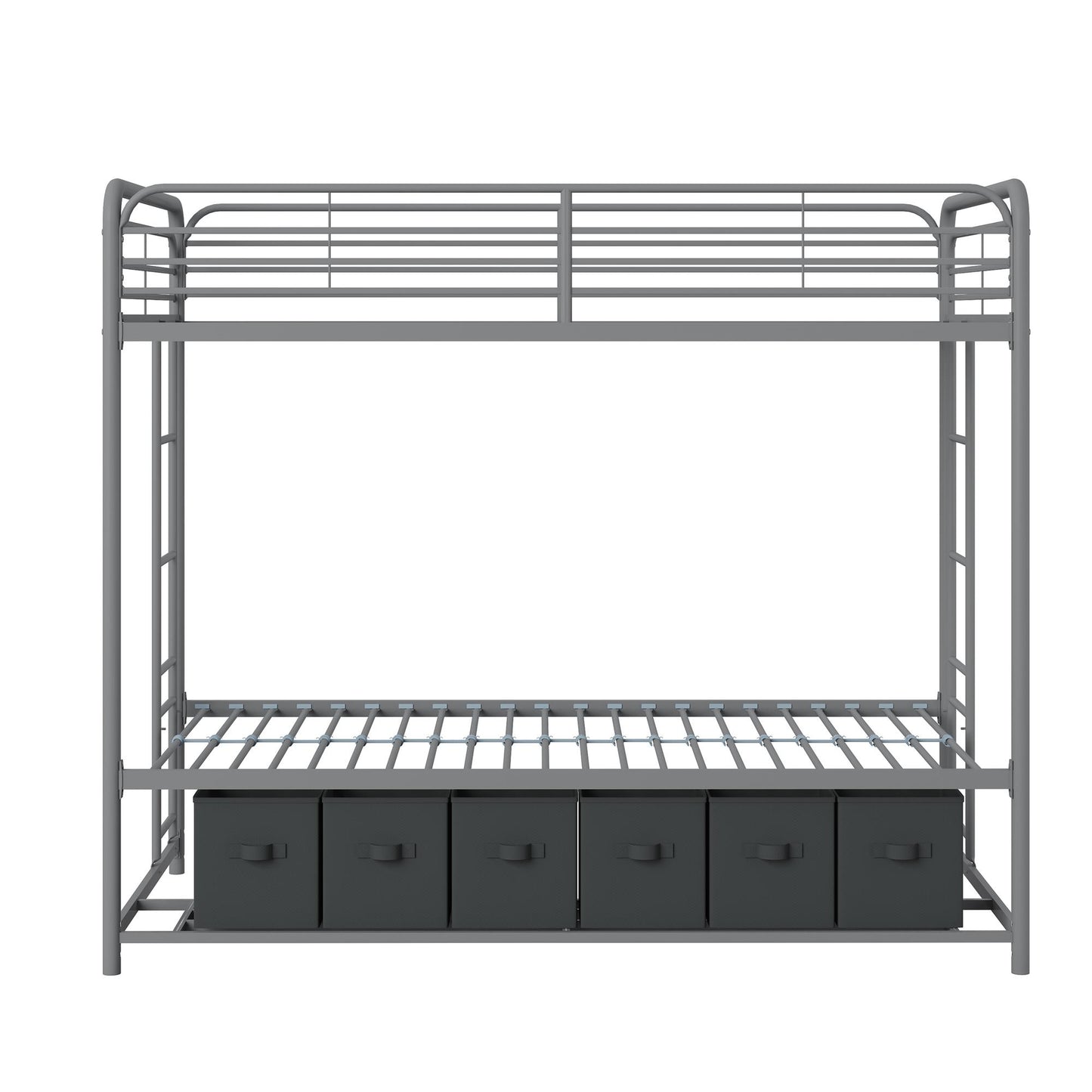 Mainstays Twin over Twin Metal Bunk Bed with Storage Bins, Silver - Silver - Twin-Over-Twin