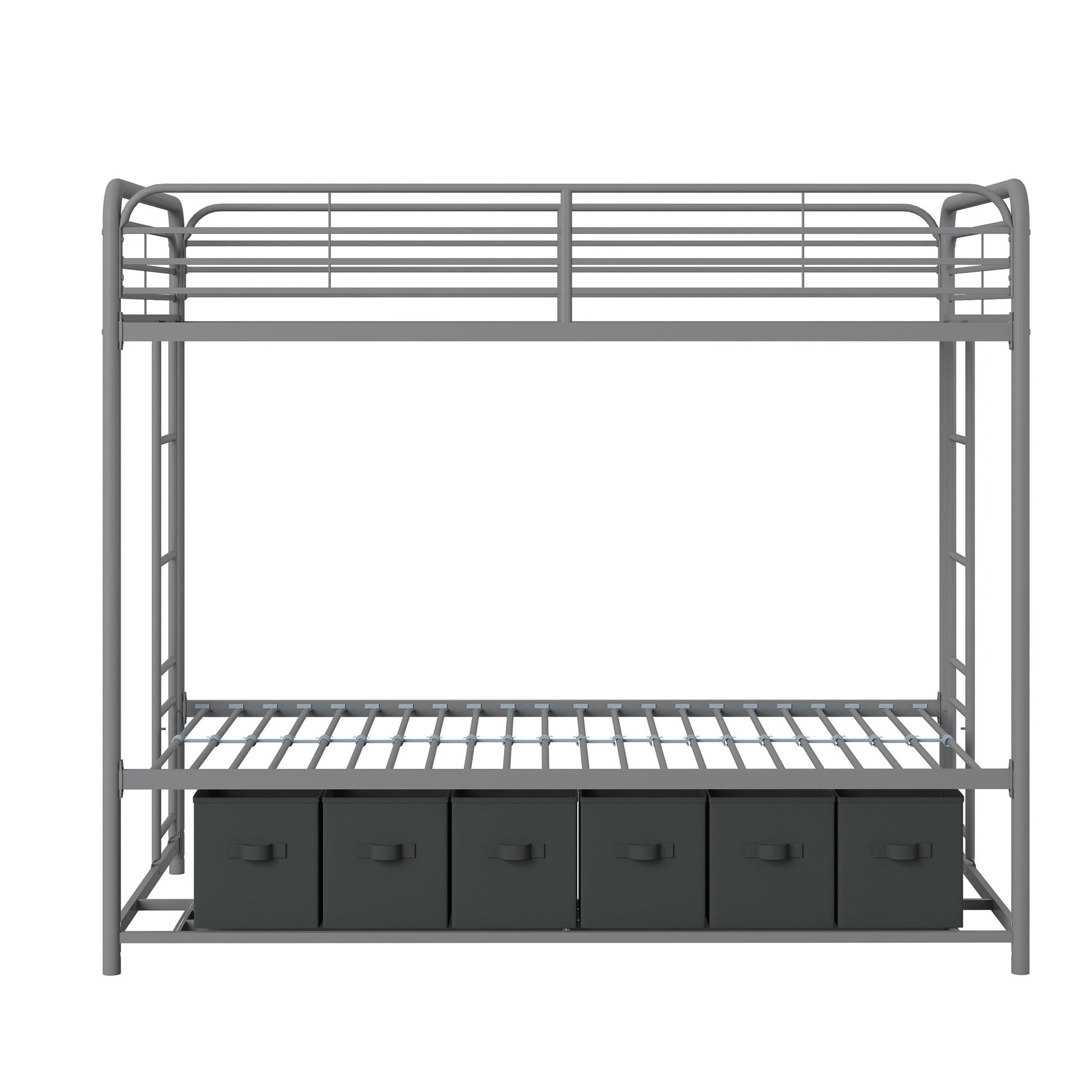 Mainstays Twin over Twin Metal Bunk Bed with Storage Bins, Silver - Silver - Twin-Over-Twin