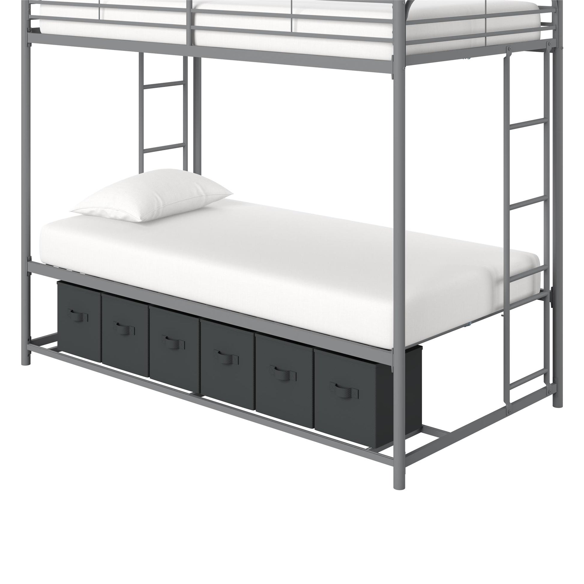 Mainstays Twin over Twin Metal Bunk Bed with Storage Bins, Silver - Silver - Twin-Over-Twin