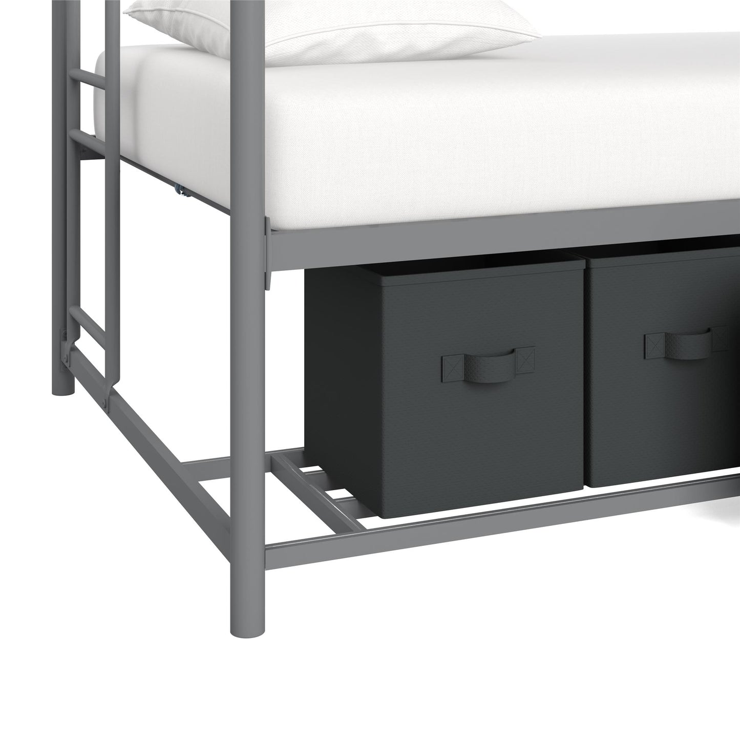 Mainstays Twin over Twin Metal Bunk Bed with Storage Bins, Silver - Silver - Twin-Over-Twin