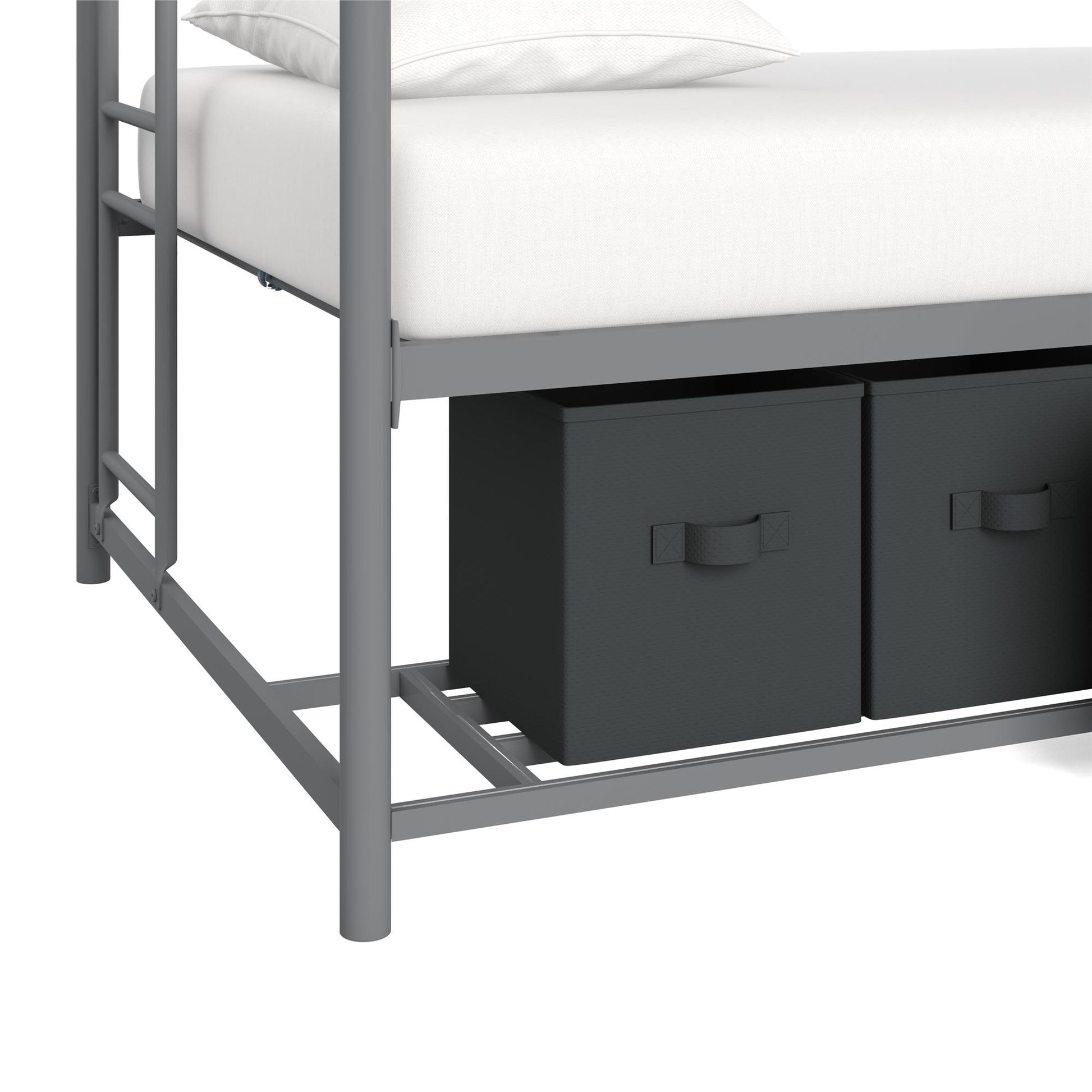 Mainstays Twin over Twin Metal Bunk Bed with Storage Bins, Silver - Silver - Twin-Over-Twin