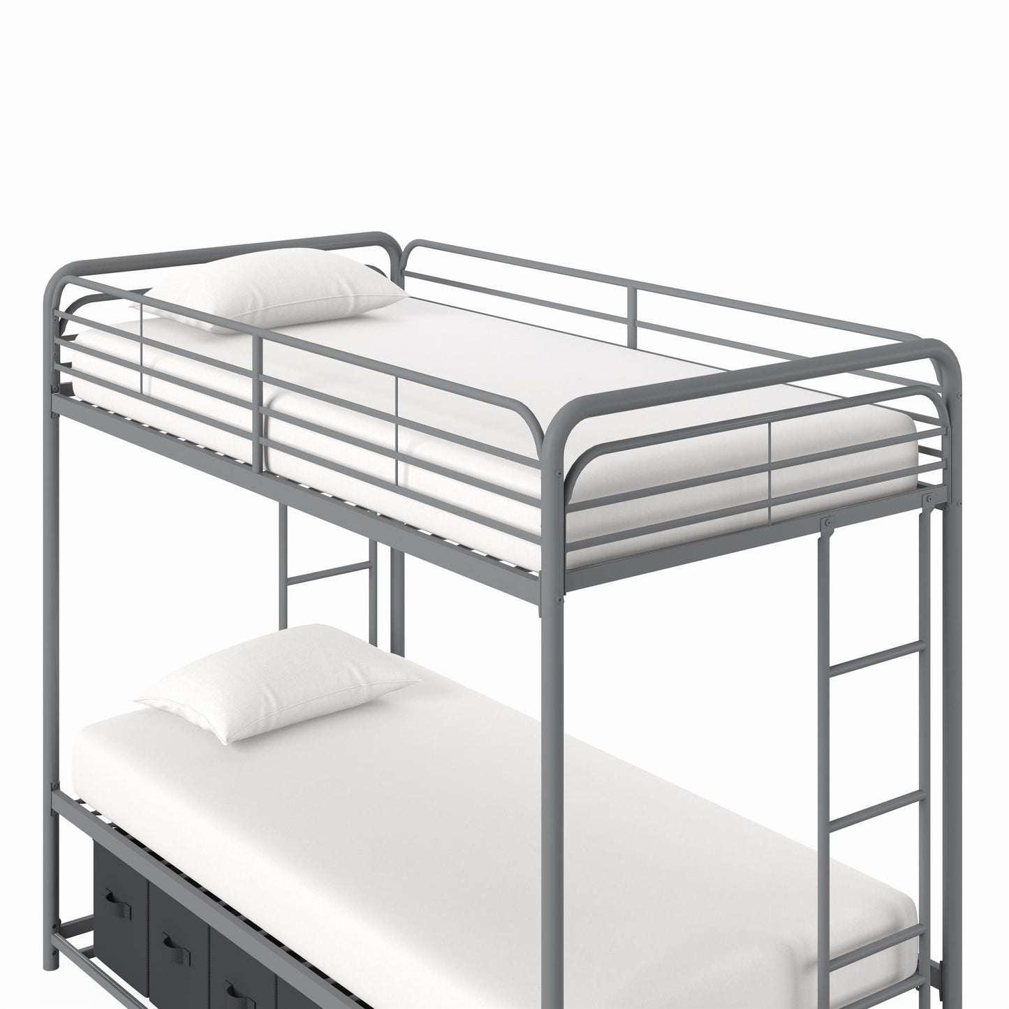 Mainstays Twin over Twin Metal Bunk Bed with Storage Bins, Silver - Silver - Twin-Over-Twin