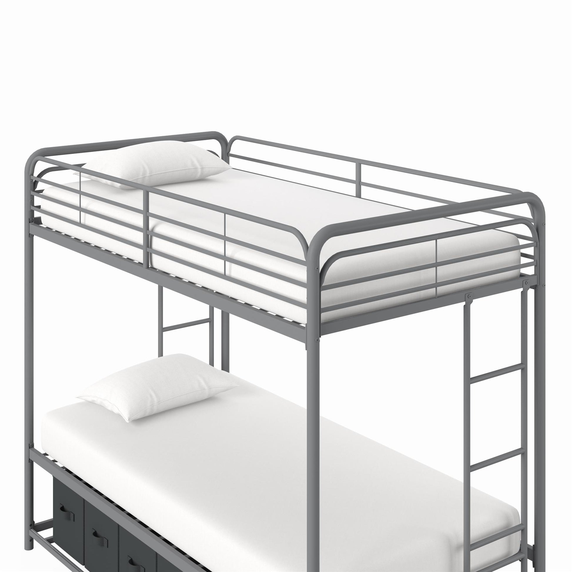 Mainstays Twin over Twin Metal Bunk Bed with Storage Bins, Silver - Silver - Twin-Over-Twin