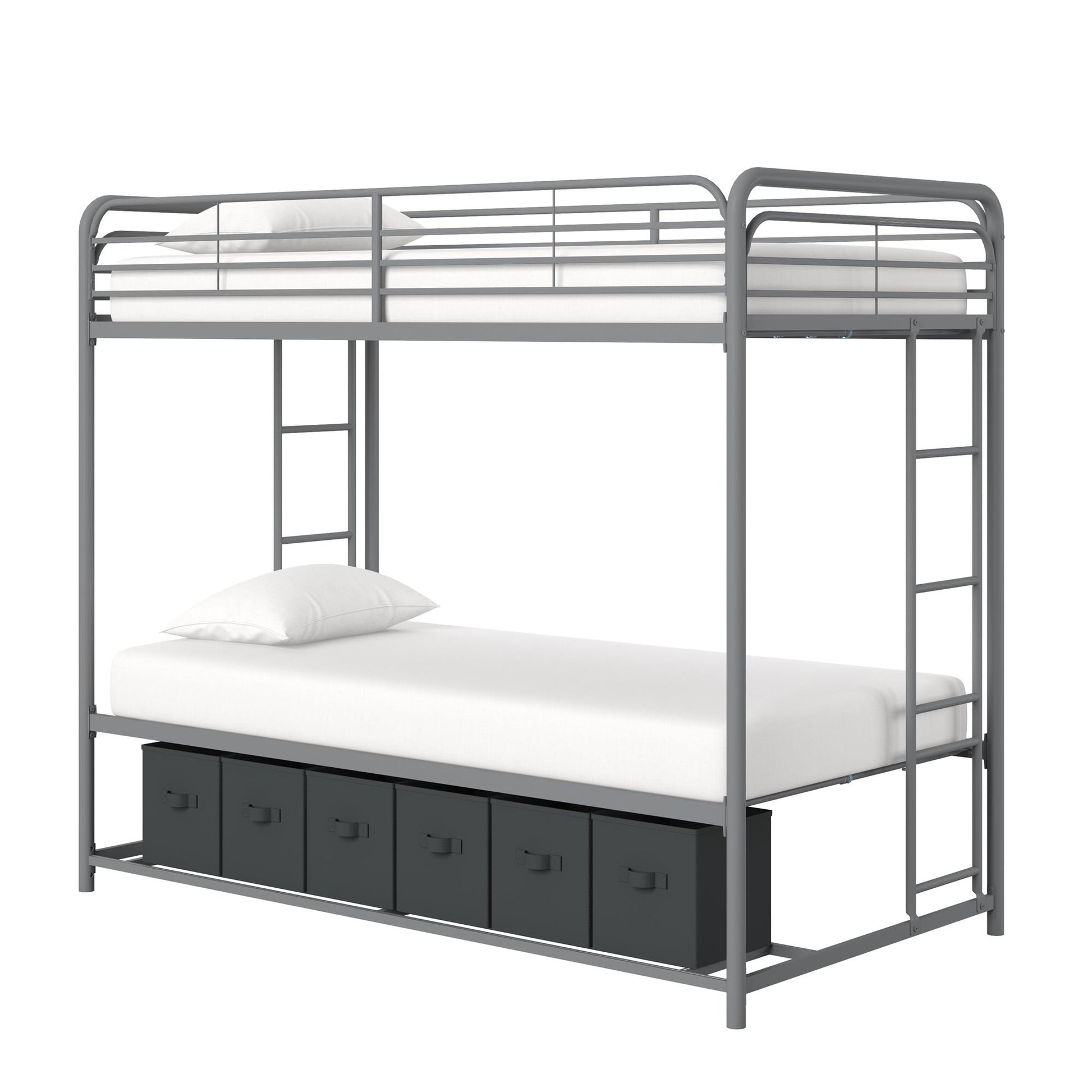 Mainstays Twin over Twin Metal Bunk Bed with Storage Bins, Silver - Silver - Twin-Over-Twin