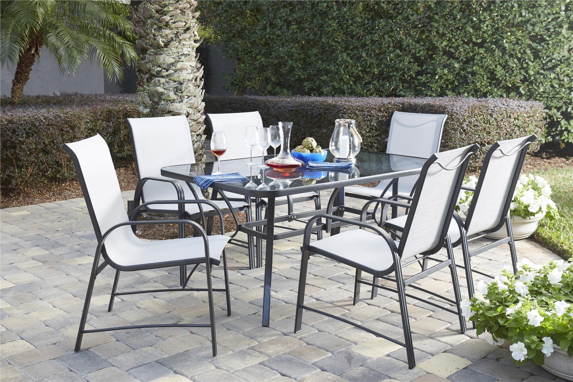 Paloma Patio Dining Table with Tempered Glass Top and Weather Resistant Frame - Gray