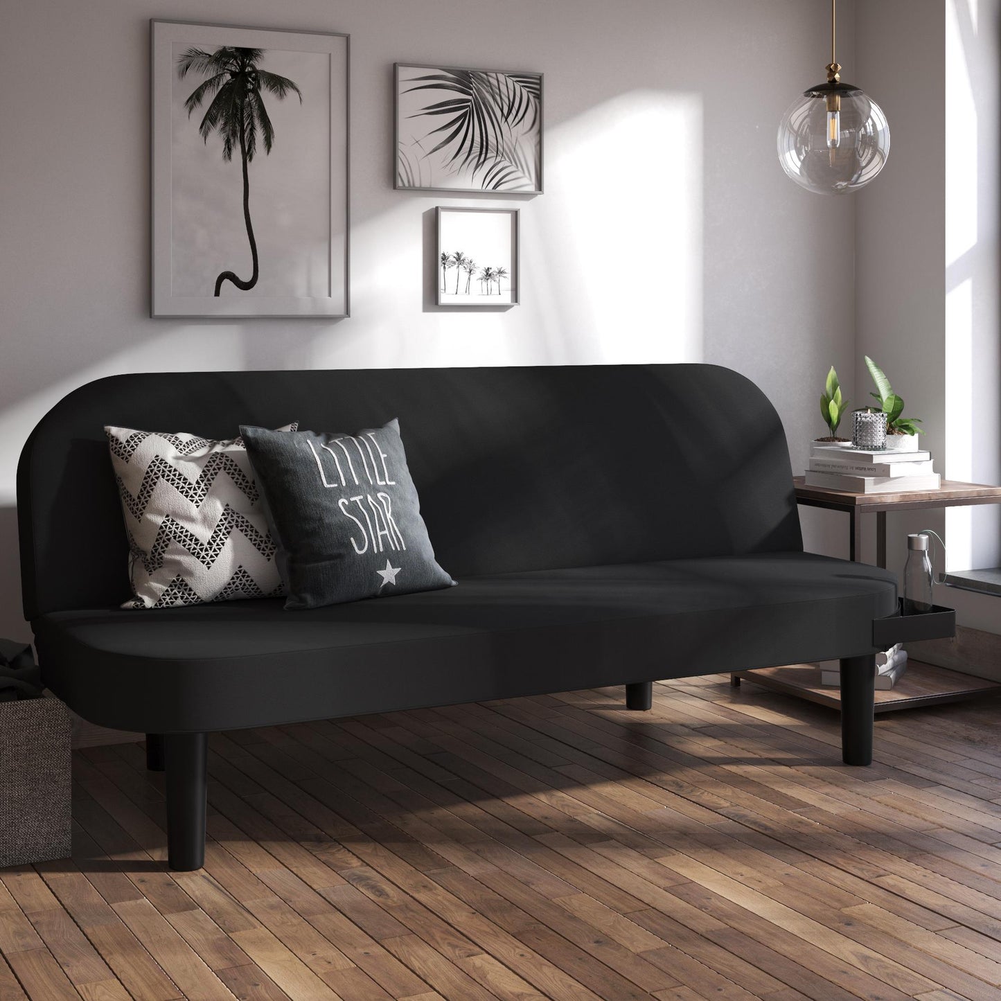 Arthur Multi Purpose Futon with Left Side Mini Holding Tray - Black