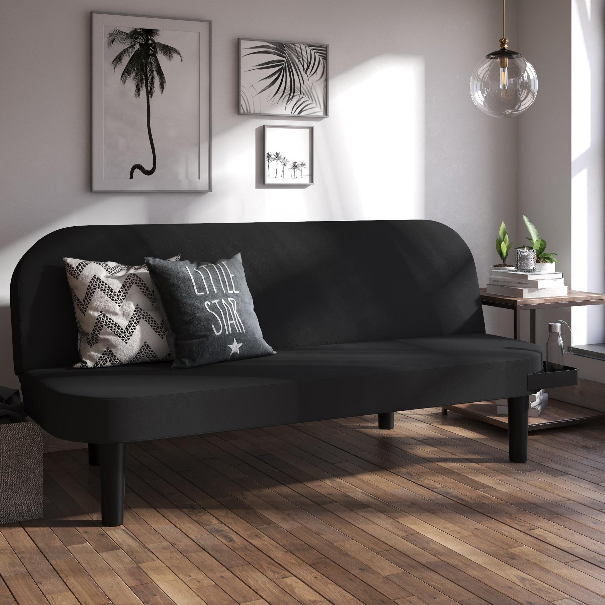Arthur Multi Purpose Futon with Left Side Mini Holding Tray - Black