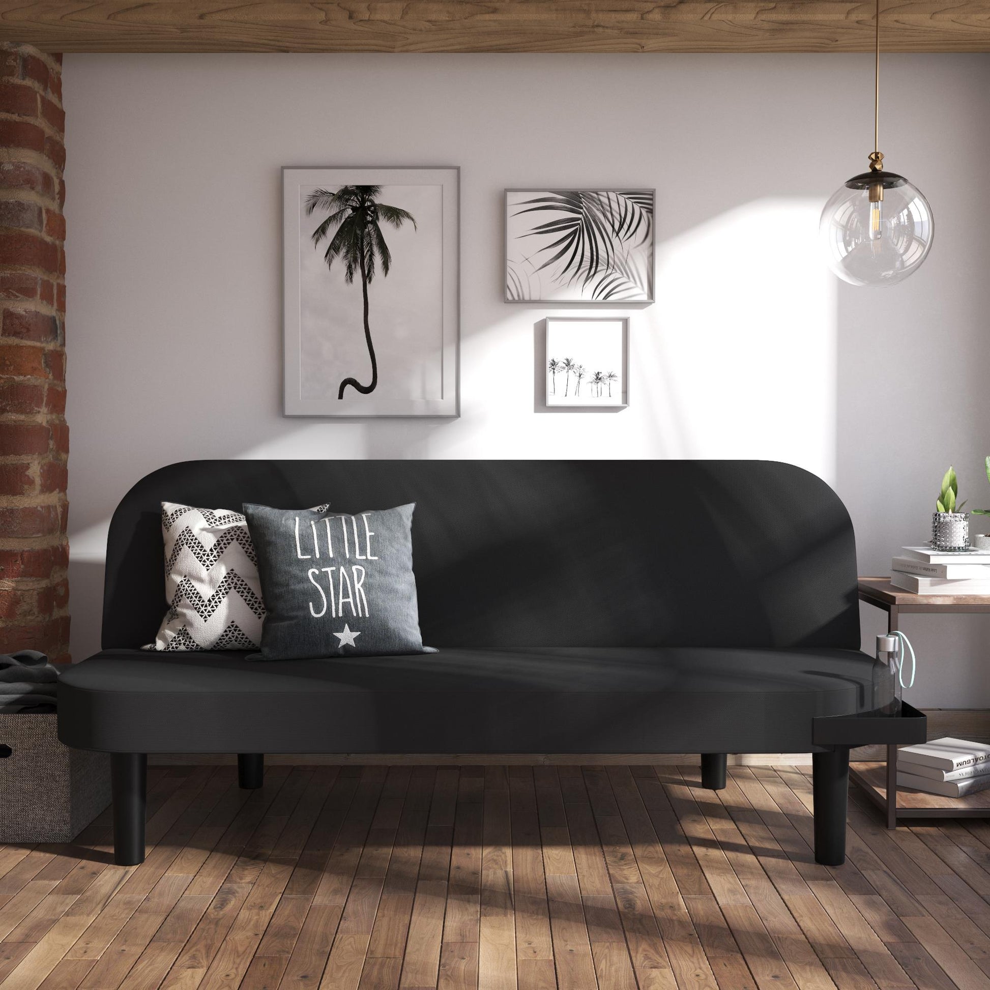 Arthur Multi Purpose Futon with Left Side Mini Holding Tray - Black