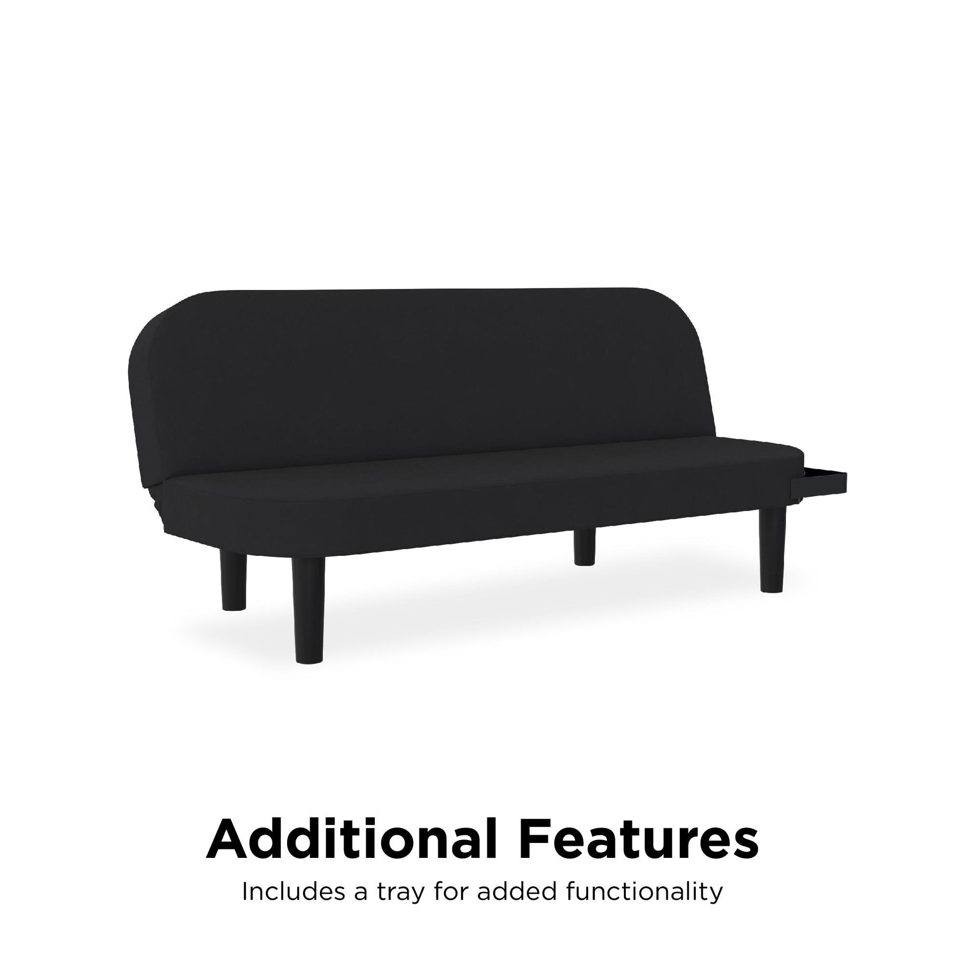 Arthur Multi Purpose Futon with Left Side Mini Holding Tray - Black