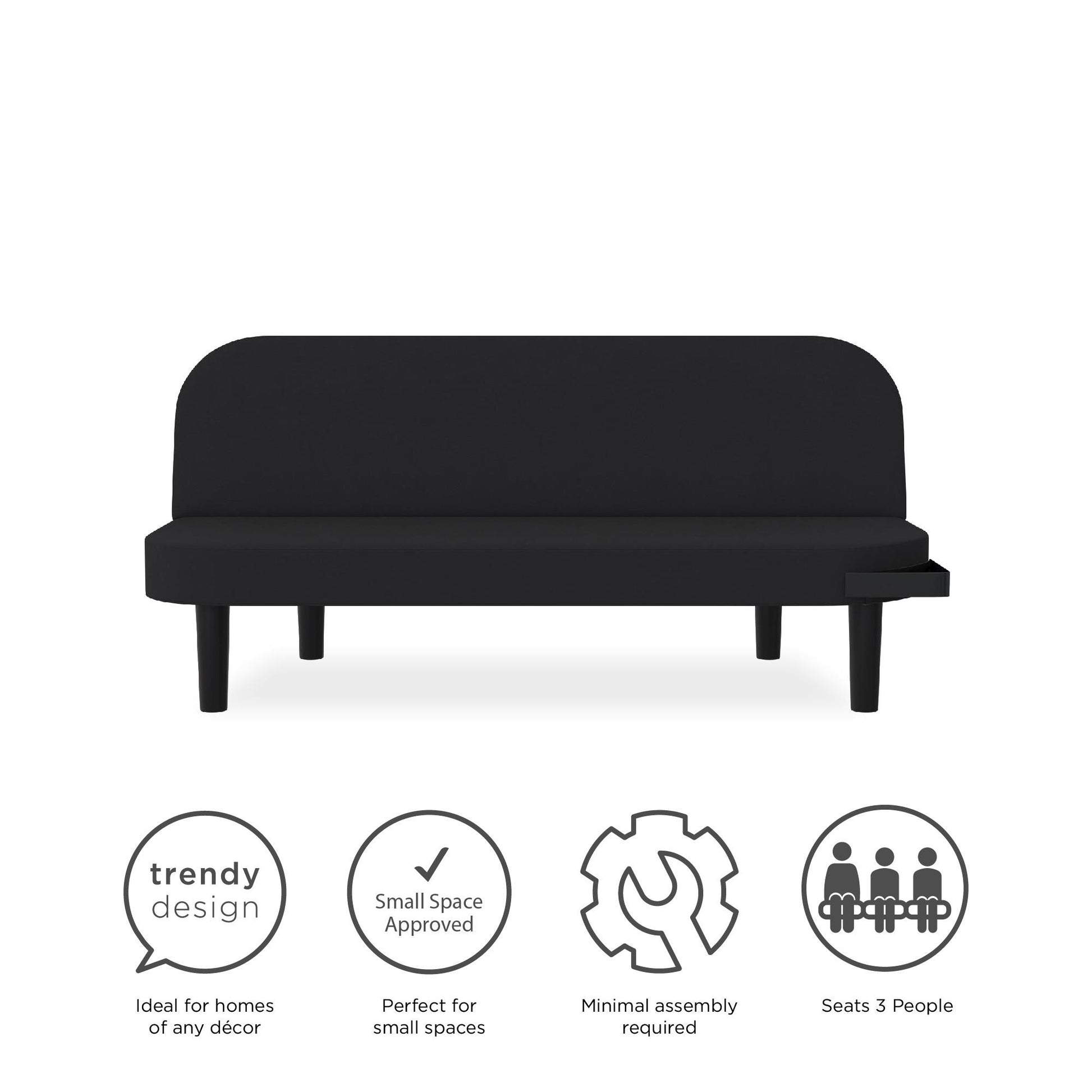 Arthur Multi Purpose Futon with Left Side Mini Holding Tray - Black
