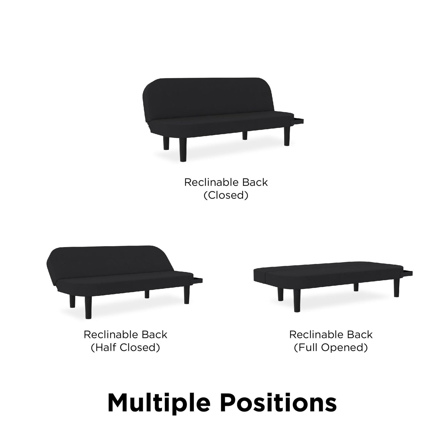 Arthur Multi Purpose Futon with Left Side Mini Holding Tray - Black