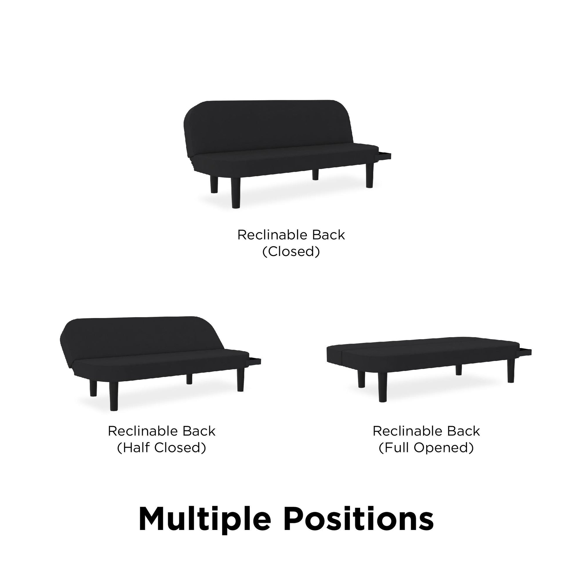 Arthur Multi Purpose Futon with Left Side Mini Holding Tray - Black