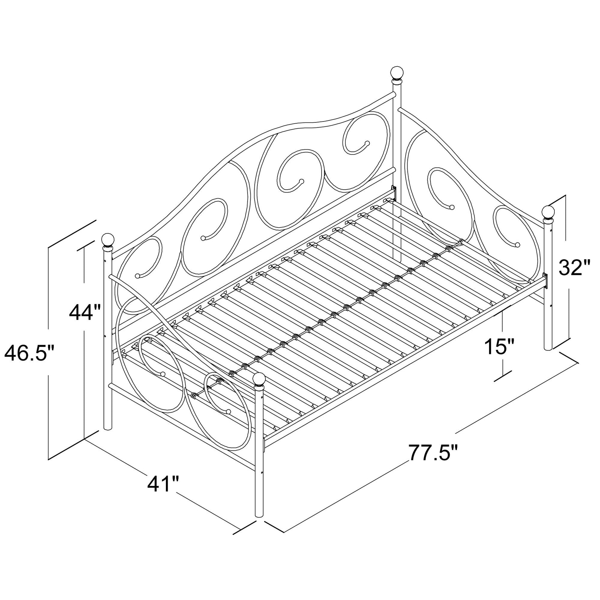 Victoria Metal Daybed with 15 Inch Clearance for Storage - Bronze - Twin